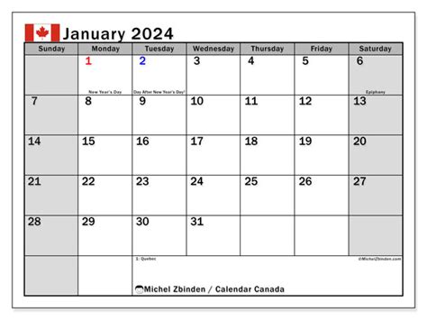Calendar January 2024 Canada Michel Zbinden Ca
