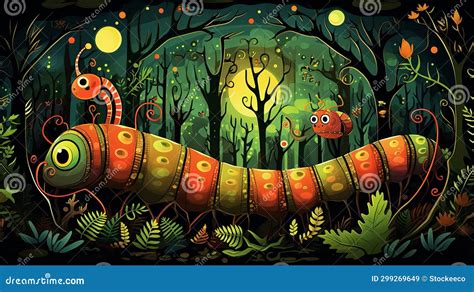 Nightmarish Illustration Of Vibrant Caterpillars In The Enchanted