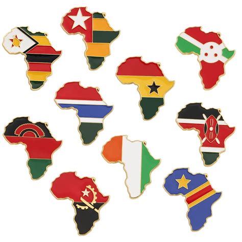 Africa Map Brooch Badge Lapel Pin African Flag Angola Kenya Malawi