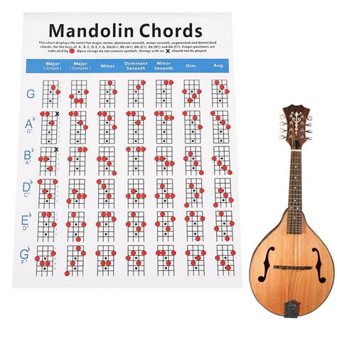 Grofry Mandolin Beginner Practice Chord Chart Fretboard Instructional Exercise Poster S