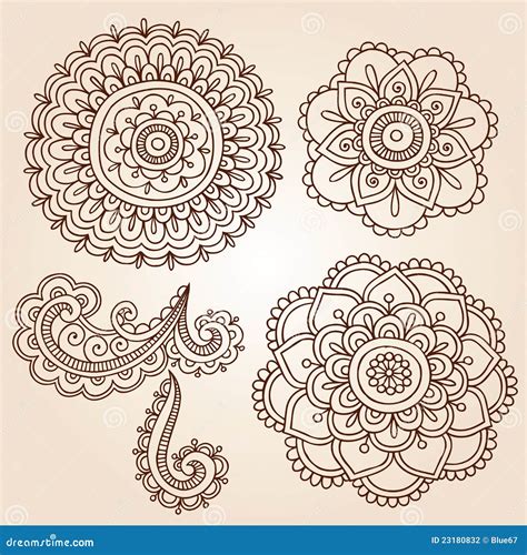 Henna Tattoo Flower Mandala Doodle Vector Designs Stock Vector