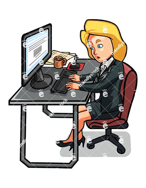 Woman Sitting At A Desk Working On A Computer Cartoon
