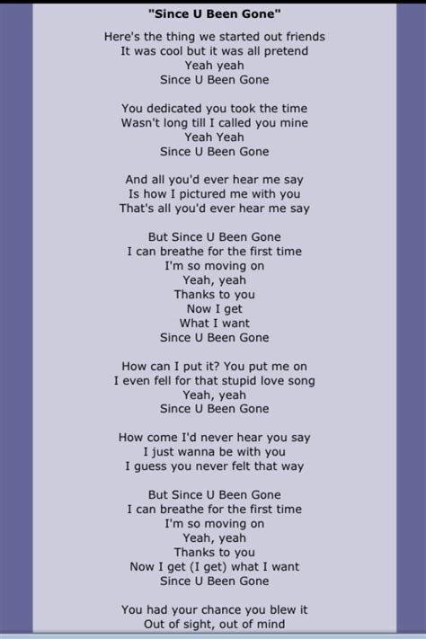 Kelly Clarkson Since You Ve Been Gone Great Song Lyrics Love Songs