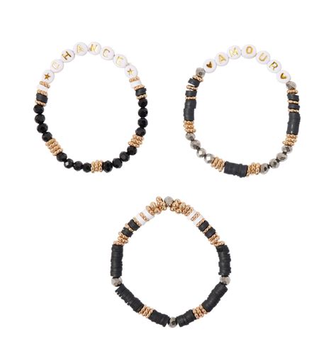 Bracelets Perlés Lot De 3 Coloration Dorée