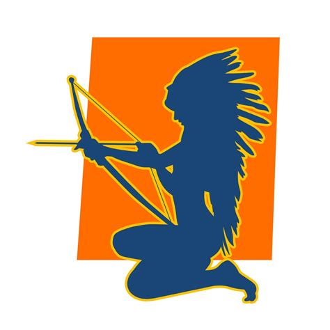 Silhouette Of A Slim Sexy Female Archer Wearing Indian Feather Crown