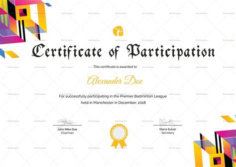 Design Certificate Of Participation Portrait Certificate Of