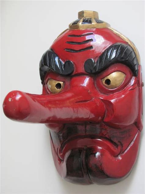Huge Japanese Tengu Mask Hand Carved Hand Painted Lacquered Saanich Victoria