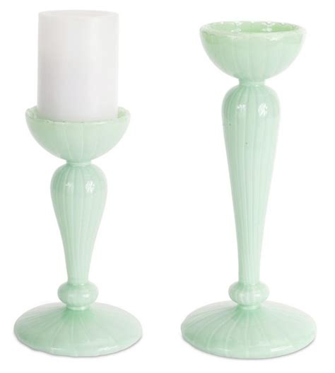 Vintage pillar candle holder hurricane canderholder candlestick with glass cover. Set of 2 Opaque Mint Green Decorative Milk Glass Pillar ...