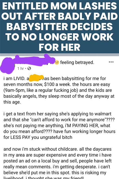 Entitled Mom Lashes Out After Badly Paid Babysitter Decides To No