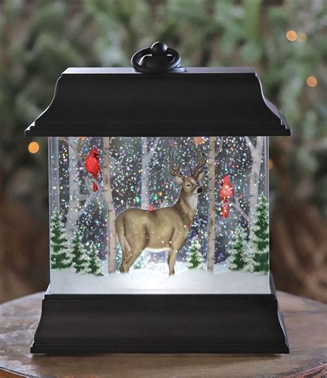 Woodland Winter Deer Scene With Birch Trees Cardinals And Snow Tipped