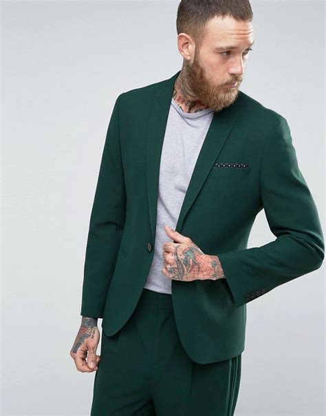 Asos Skinny Suit Jacket In Forest Green Green Tall Men Clothing
