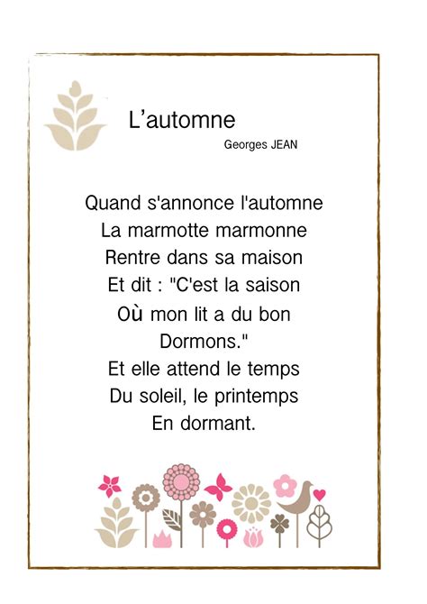 Poésies 1 Comptine Maternelle Lenseignement Du Français Et Comptines