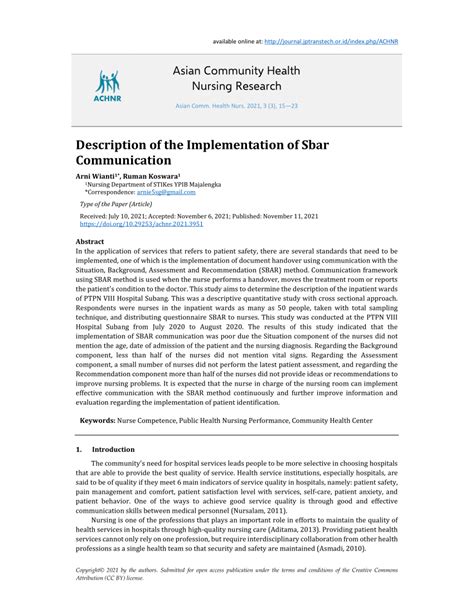 Pdf Description Of The Implementation Of Sbar Communication