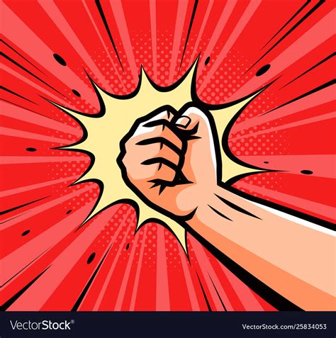 Punch Raised Up Clenched Fist In Retro Pop Art Vector Image