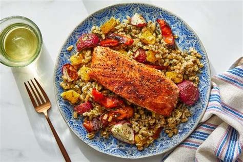 Recipe Spanish Spiced Salmon And Farro With Roasted Vegetables And Salsa