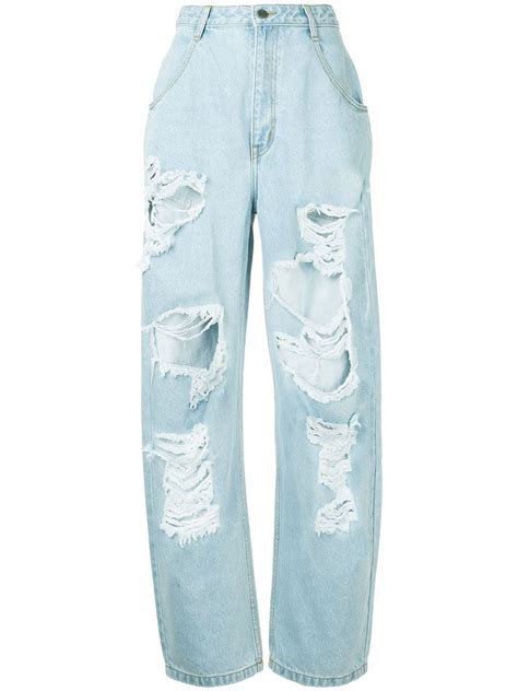 Pony Stone High Waist Distressed Baggy Jeans Blue Baggy Jeans