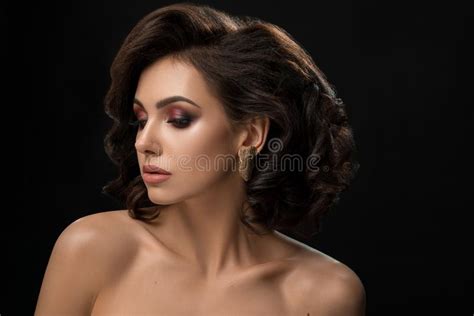 Seductive Brunette With Naked Shoulders Perfect Skin Stock Photo