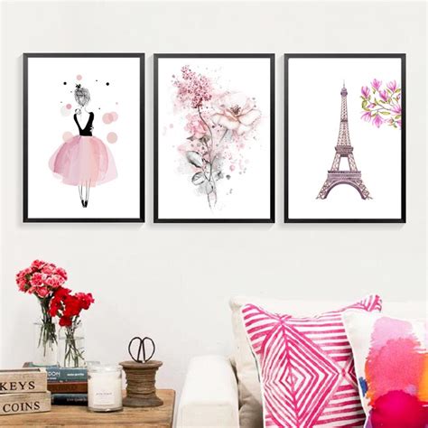 Great towers of the world. Watercolor Pink Flowers Eiffel Tower Canvas Paintings ...