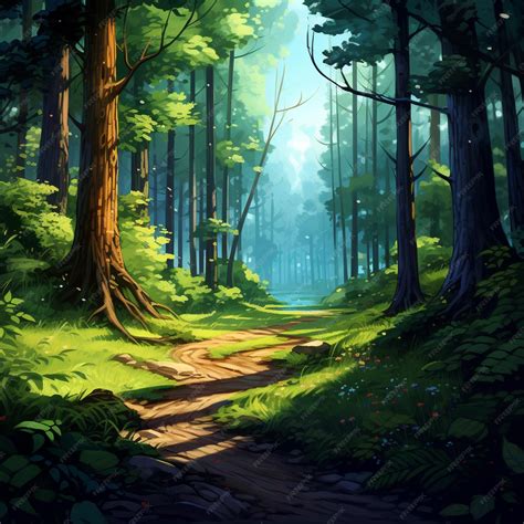 Premium Ai Image A Mountain Forest Cartoon Background