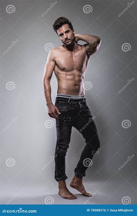 Shirtless Man Posing Seriously Stock Photo Image Of Handsome Beard