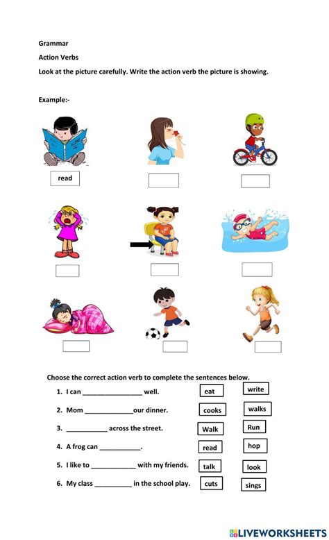 Action Verbs Online Exercise For Grade 1 1st Grade Worksheets Action