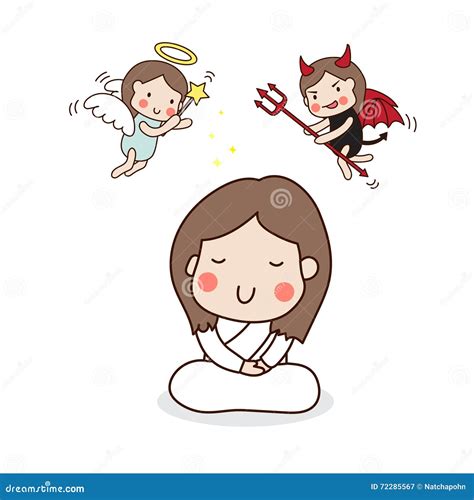 A Girl Meditating With Angel And Devil Stock Vector Illustration Of
