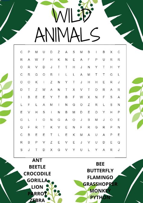 Animal Word Search Printable