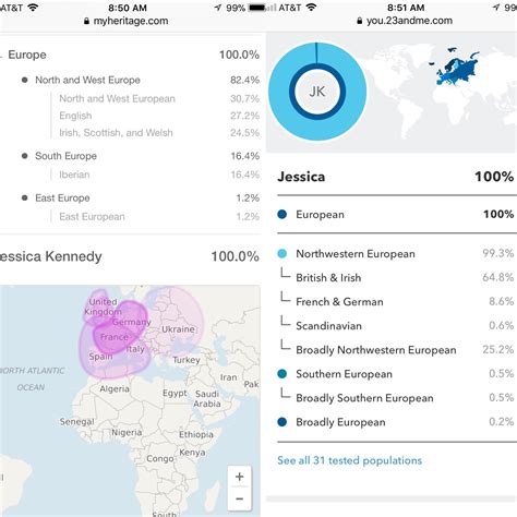 Got My Results In Myheritage Compared To 23andme A Little Curious As To Why The Numbers Are