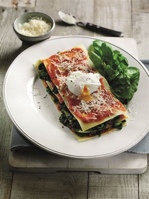 Open Lasagne With Spinach And Poached Egg Vegetarian Recipe Recipes