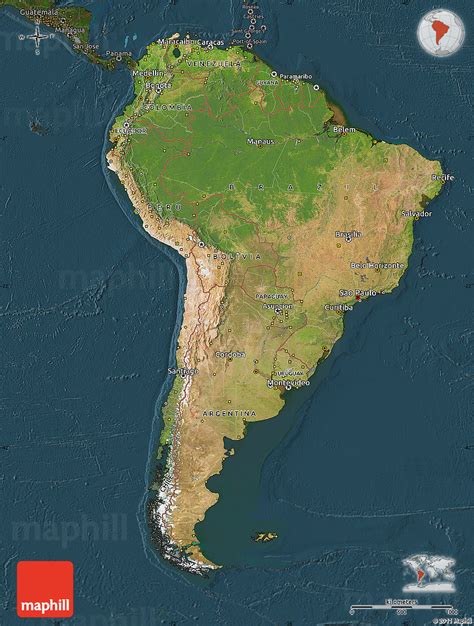 Satellite Map Of South America Darken