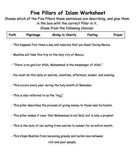 Grade 1 I Love Islam Chapter 1 Esl Worksheet By Sahar Ammad Pillars