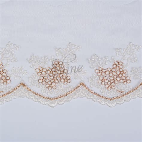 Embroidery Lace On Tulle With Medium Floral Scallop Edge Ivory With