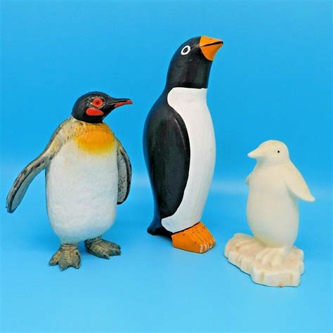 Lot Of 3 Penguin Figurines Figures Dept 56 Wood Carved Rubber Aaa