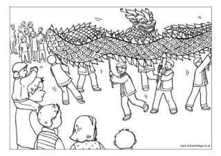 Chinese new year dragon parade with the pups : Chinese New Year Colouring Pages