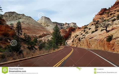 Road Through Zion Canyon Utah Stock Image Image Of Sunny States