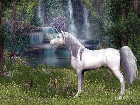 White Unicorn And Waterfall Digital Art By Corey Ford Fine Art America