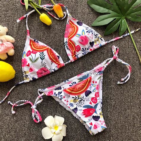 2018 Sexy Brazilian Printed Bikinis Women Swimsuits Halter Top Bandage