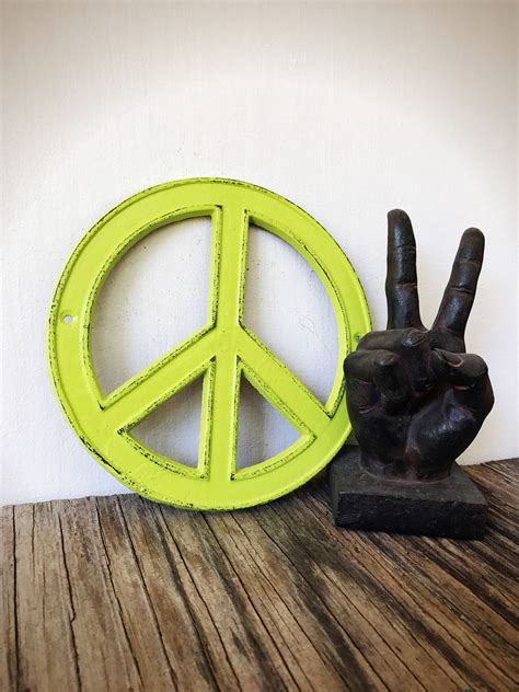 Lime Green Metal Peace Sign Wall Hanging Rustic Boho Decor Etsy