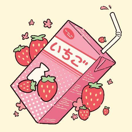 Japanese otaku stylish aesthetic strawberry milk design with words milk and strawberry written in japanese. Pin by Annette D on Food Illustration | Kawaii drawings ...