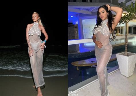 Coincidência fashion Karoline Lima e Mariely Santos usam vestidos iguais na virada