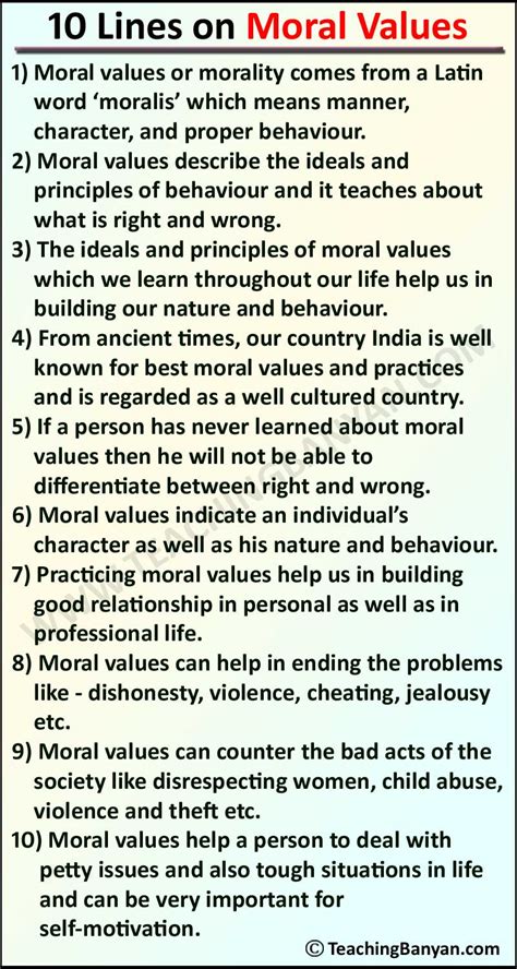 10 Lines On Moral Values In English For Children And Students