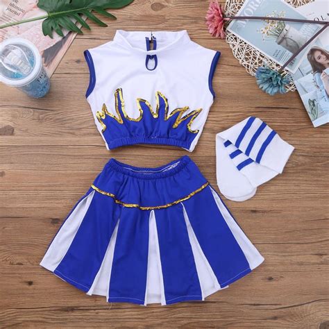 Yizyif Girls Cheerleader Costume Outfit Crop Top And Skirt Sock Dance