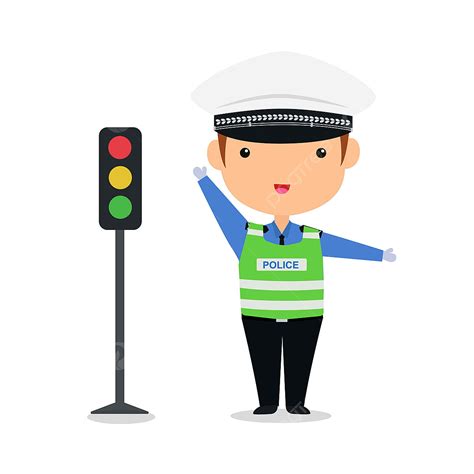 Cute Chinese Traffic Police Character And Traffic Light In Cartoon