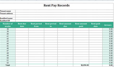 Printable Rental Payment Log Template