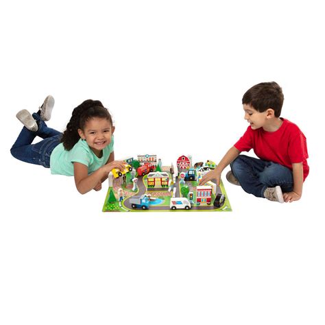 Melissa And Doug Deluxe Wooden Town Vehicles Play Set Melissa And Doug