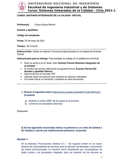 Examen Parcial Sistemas Integrados 4 Puntos Ejemplo 1 En La