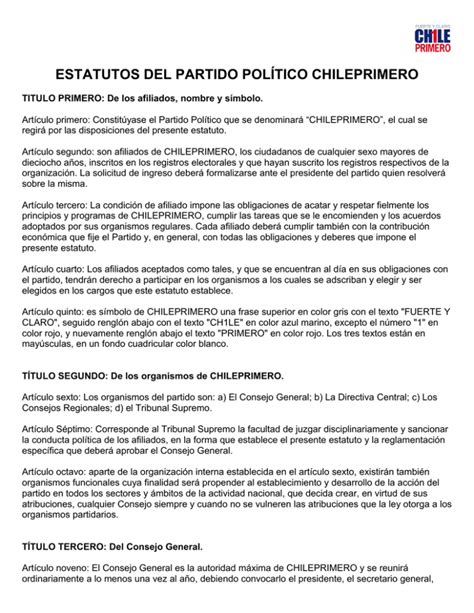 Estatutos del Partido Político ChilePrimero