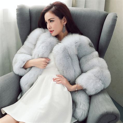 2016 New Winter Coat Long Striped Faux Fur Coat Luxury Fox Fur Coats