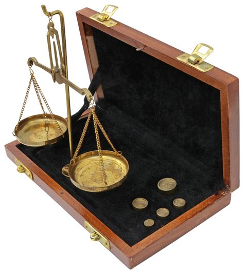 Scales Apothecary Balance With Weights Brass Case Wood Antique Style Ebay