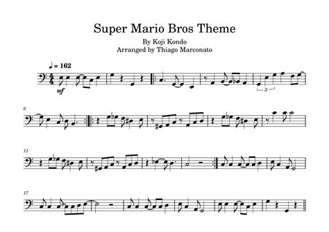 Super Mario Bros Theme Sheet Music Koji Kondo Cello Solo